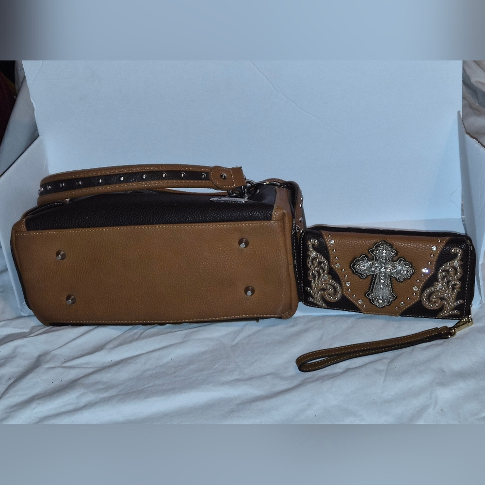 Montana West Brown and Black Cross Embellished Bag Set - Picture 3 of 7